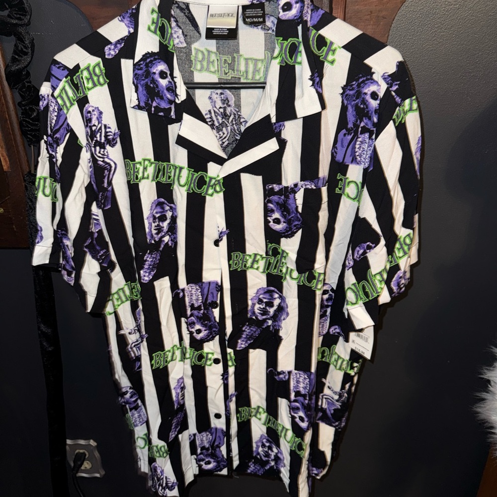 Beetlejuice Themed Black and White Men's Shirt